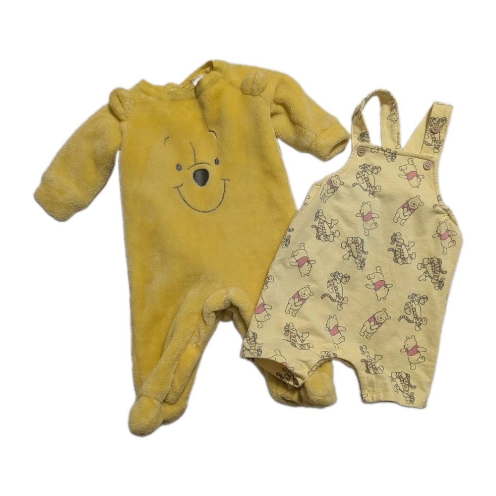 Disney Baby Winnie the Pooh Yellow Overalls & Fleece Footed Sleeper 3/6 Months